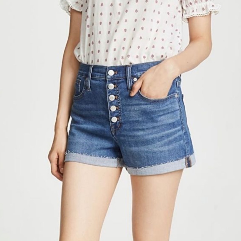 Madewell Blue Jean High Rise Denim Shorts 5 Front Button Sz 32/14
